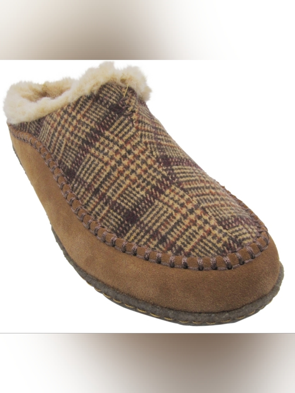 Sorel Falcon Ridge II Faux Fur Brown Plaid  Lined Slippers Size 13 Used Exc